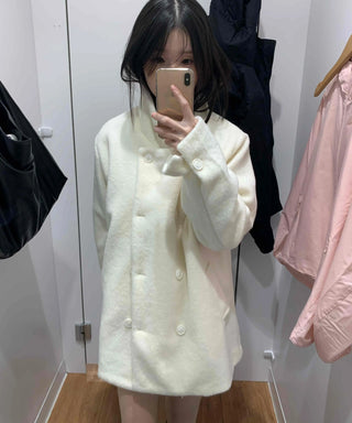 Shirred Round Neck Drop Shoulder Maxi Coat