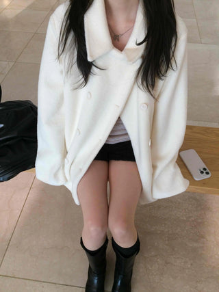 Shirred Round Neck Drop Shoulder Maxi Coat