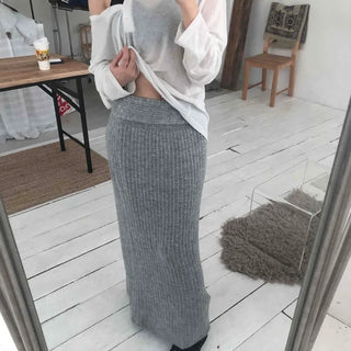 Cozy and Chic Slim Column Rib Knit Long Skirt