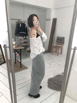 Cozy and Chic Slim Column Rib Knit Long Skirt