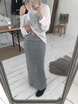 Cozy and Chic Slim Column Rib Knit Long Skirt