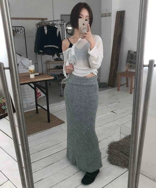 Cozy and Chic Slim Column Rib Knit Long Skirt