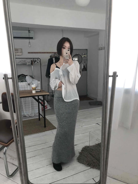 Cozy and Chic Slim Column Rib Knit Long Skirt