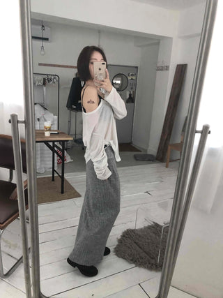 Cozy and Chic Slim Column Rib Knit Long Skirt