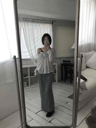 Cozy and Chic Slim Column Rib Knit Long Skirt