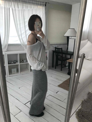 Cozy and Chic Slim Column Rib Knit Long Skirt