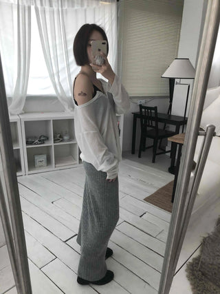 Cozy and Chic Slim Column Rib Knit Long Skirt