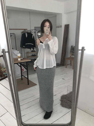 Cozy and Chic Slim Column Rib Knit Long Skirt