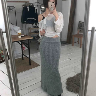 Cozy and Chic Slim Column Rib Knit Long Skirt