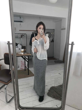 Cozy and Chic Slim Column Rib Knit Long Skirt