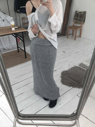 Cozy and Chic Slim Column Rib Knit Long Skirt