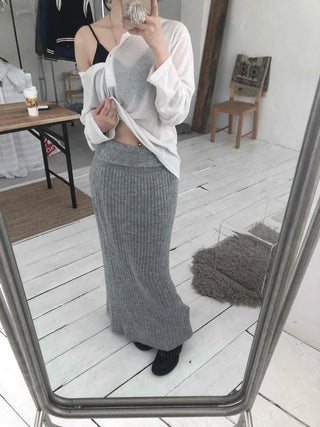 Cozy and Chic Slim Column Rib Knit Long Skirt