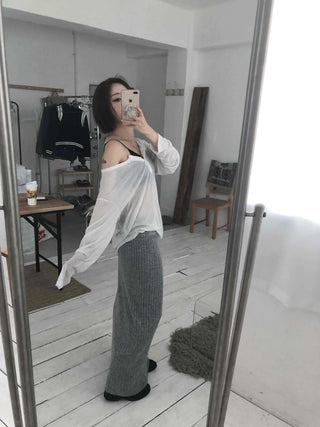 Cozy and Chic Slim Column Rib Knit Long Skirt