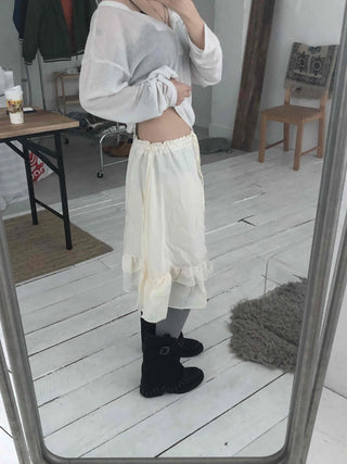 Vintage Lace Trim High-Waisted Midi Skirt