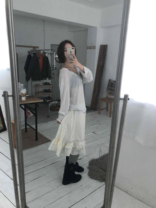 Vintage Lace Trim High-Waisted Midi Skirt