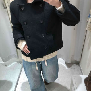 Marine Tailored Double Button Cropped Boxy Peacoat