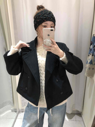 Marine Tailored Double Button Cropped Boxy Peacoat