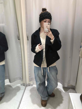 Marine Tailored Double Button Cropped Boxy Peacoat