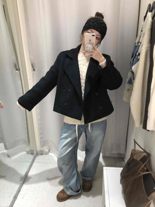 Marine Tailored Double Button Cropped Boxy Peacoat