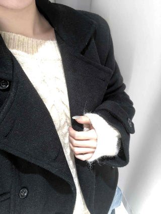 Marine Tailored Double Button Cropped Boxy Peacoat