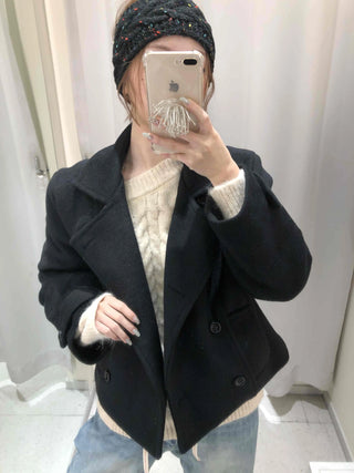 Marine Tailored Double Button Cropped Boxy Peacoat