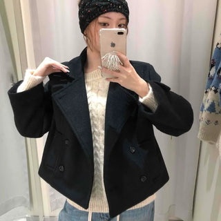 Marine Tailored Double Button Cropped Boxy Peacoat