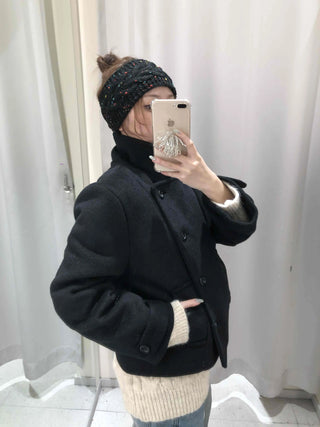 Marine Tailored Double Button Cropped Boxy Peacoat