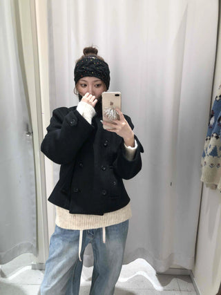 Marine Tailored Double Button Cropped Boxy Peacoat