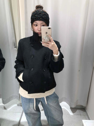 Marine Tailored Double Button Cropped Boxy Peacoat