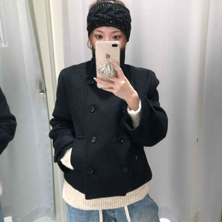 Marine Tailored Double Button Cropped Boxy Peacoat