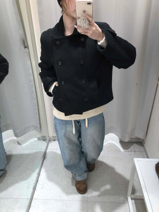 Marine Tailored Double Button Cropped Boxy Peacoat