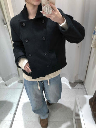 Marine Tailored Double Button Cropped Boxy Peacoat