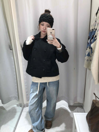 Marine Tailored Double Button Cropped Boxy Peacoat