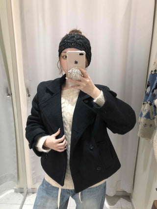 Marine Tailored Double Button Cropped Boxy Peacoat