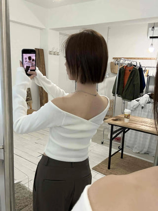 Straight Neckline Asymmetrical Shirred Sleeve Crop Knit