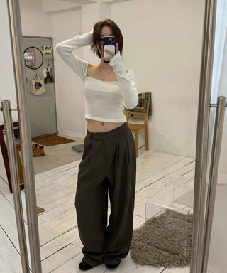 Straight Neckline Asymmetrical Shirred Sleeve Crop Knit