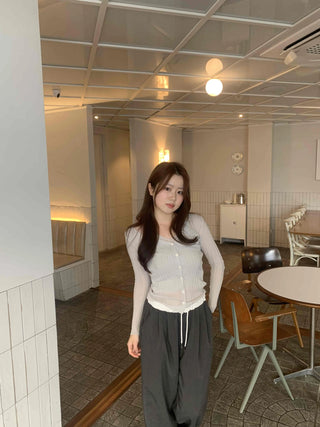 Delicate Fit Sheer Ribbed Slim Fit Crop Cardigan