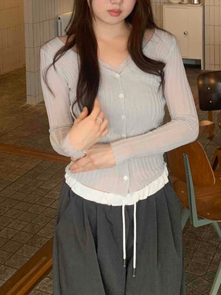 Delicate Fit Sheer Ribbed Slim Fit Crop Cardigan