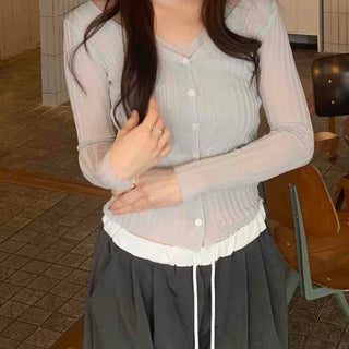 Delicate Fit Sheer Ribbed Slim Fit Crop Cardigan