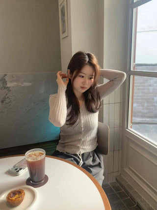 Delicate Fit Sheer Ribbed Slim Fit Crop Cardigan