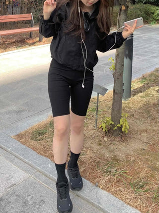 Daily Slim Compression Elastic Waist Biker Leggings