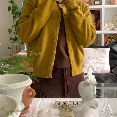 Olive Pearl Button Oversized Crop Cardigan