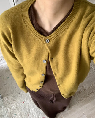 Olive Pearl Button Oversized Crop Cardigan
