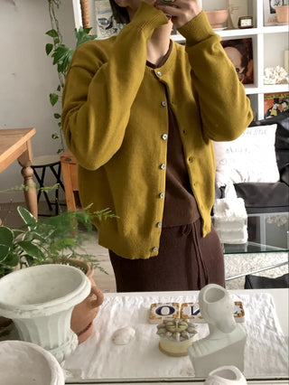 Olive Pearl Button Oversized Crop Cardigan