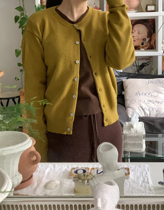 Olive Pearl Button Oversized Crop Cardigan