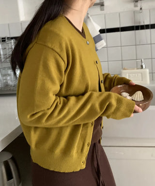Olive Pearl Button Oversized Crop Cardigan