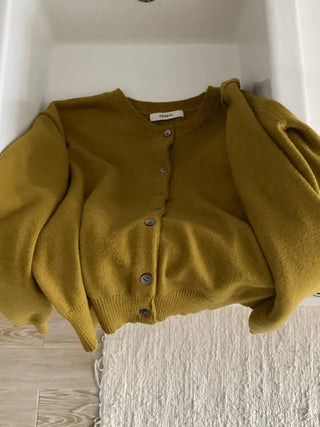 Olive Pearl Button Oversized Crop Cardigan