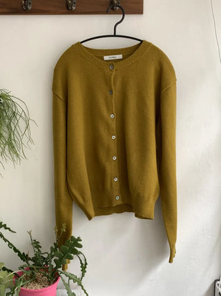 Olive Pearl Button Oversized Crop Cardigan