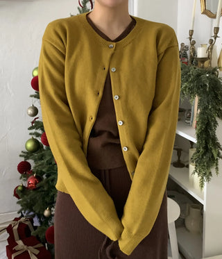 Olive Pearl Button Oversized Crop Cardigan