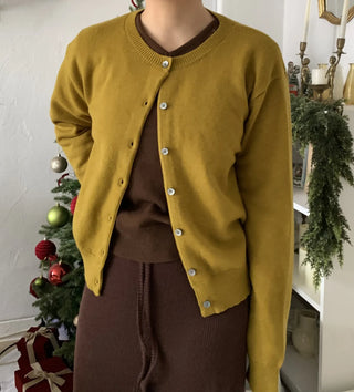Olive Pearl Button Oversized Crop Cardigan